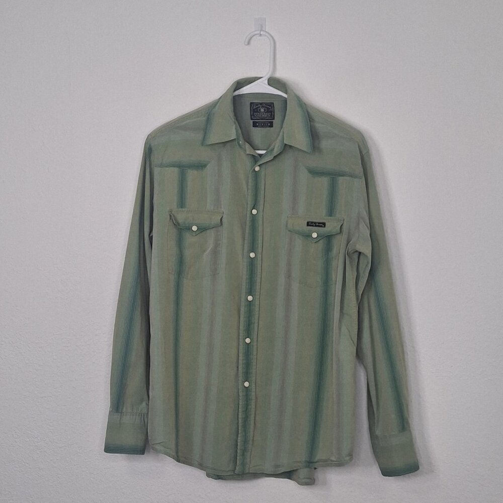 Lucky Brand Mens Western Shirt Sz M Plaid Pearl Snap Button Dugarees Cowboy